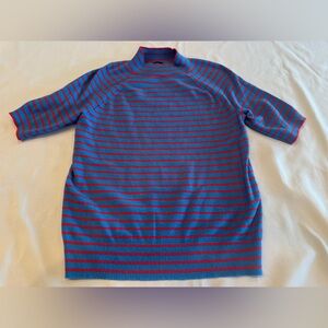 Ann Taylor Blue and Real Striped Turtleneck Short Sleeve Sweater Size Medium